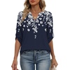 image:imageXIEERDUO 34 Length Sleeve Womens Tops V Neck T Shirts Both Side Buttons Blouses Business Casual Outfits Loose FitZ Navy Printed