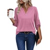 image:imageXIEERDUO 34 Length Sleeve Womens Tops V Neck T Shirts Both Side Buttons Blouses Business Casual Outfits Loose FitZ Pink Plaid
