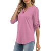 image:imageXIEERDUO 34 Length Sleeve Womens Tops V Neck T Shirts Both Side Buttons Blouses Business Casual Outfits Loose FitZ Pink Plaid