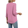 image:imageXIEERDUO 34 Length Sleeve Womens Tops V Neck T Shirts Both Side Buttons Blouses Business Casual Outfits Loose FitZ Pink Plaid