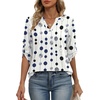 image:imageXIEERDUO 34 Length Sleeve Womens Tops V Neck T Shirts Both Side Buttons Blouses Business Casual Outfits Loose FitZ Polka Dot Print