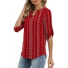 image:imageXIEERDUO 34 Length Sleeve Womens Tops V Neck T Shirts Both Side Buttons Blouses Business Casual Outfits Loose FitZ Red Printed