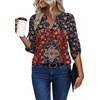 image:imageXIEERDUO 34 Length Sleeve Womens Tops V Neck T Shirts Both Side Buttons Blouses Business Casual Outfits Loose FitZ Wine Print