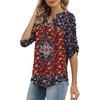 image:imageXIEERDUO 34 Length Sleeve Womens Tops V Neck T Shirts Both Side Buttons Blouses Business Casual Outfits Loose FitZ Wine Print