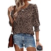 image:imageXIEERDUO Blouses for Women Dressy Casual 34 Length Sleeve Womens Tops with Smocked CuffsBrown Leopard