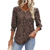 image:imageXIEERDUO Blouses for Women Dressy Casual 34 Length Sleeve Womens Tops with Smocked CuffsBrown Leopard