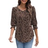 image:imageXIEERDUO Blouses for Women Dressy Casual 34 Length Sleeve Womens Tops with Smocked CuffsBrown Leopard