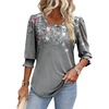 image:imageXIEERDUO Blouses for Women Dressy Casual 34 Length Sleeve Womens Tops with Smocked CuffsFloral Grey