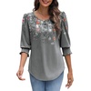 image:imageXIEERDUO Blouses for Women Dressy Casual 34 Length Sleeve Womens Tops with Smocked CuffsFloral Grey