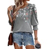 image:imageXIEERDUO Blouses for Women Dressy Casual 34 Length Sleeve Womens Tops with Smocked CuffsFloral Grey