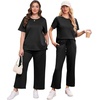 image:imageXIEERDUO Womens Side Slit Lounge Sets 2026 Fashion 2 Piece Travel Outfits Cozy Loungewear Wide Leg Tracksuits S3XLA Black
