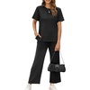 image:imageXIEERDUO Womens Side Slit Lounge Sets 2026 Fashion 2 Piece Travel Outfits Cozy Loungewear Wide Leg Tracksuits S3XLA Black