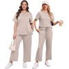 image:imageXIEERDUO Womens Side Slit Lounge Sets 2026 Fashion 2 Piece Travel Outfits Cozy Loungewear Wide Leg Tracksuits S3XLApricot