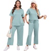 image:imageXIEERDUO Womens Side Slit Lounge Sets 2026 Fashion 2 Piece Travel Outfits Cozy Loungewear Wide Leg Tracksuits S3XLTurquoise