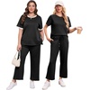 image:imageXIEERDUO Womens Side Slit Lounge Sets 2026 Fashion 2 Piece Travel Outfits Cozy Loungewear Wide Leg Tracksuits S3XLUnique Black