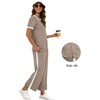 image:imageXIEERDUO Womens Side Slit Lounge Sets 2026 Fashion 2 Piece Travel Outfits Cozy Loungewear Wide Leg Tracksuits S3XLUnique Khaki