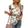 image:imageXIEERDUO Womens Summer Shirt V Neck Casual Tshirts Puff Sleeve Tops for Women Solid Color XS3XL21beige Printed