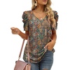image:imageXIEERDUO Womens Summer Shirt V Neck Casual Tshirts Puff Sleeve Tops for Women Solid Color XS3XL21black Printed