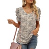 image:imageXIEERDUO Womens Summer Shirt V Neck Casual Tshirts Puff Sleeve Tops for Women Solid Color XS3XL22beige Plaid