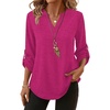image:imageXIEERDUO 34 Length Sleeve Womens Tops V Neck T Shirts Both Side Buttons Blouses Business Casual Outfits Loose FitHot Pink