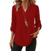 image:imageXIEERDUO 34 Length Sleeve Womens Tops V Neck T Shirts Both Side Buttons Blouses Business Casual Outfits Loose FitRed