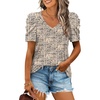 image:imageXIEERDUO Womens Summer Shirt V Neck Casual Tshirts Puff Sleeve Tops for Women Solid Color XS3XL22beige Plaid