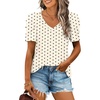 image:imageXIEERDUO Womens Summer Shirt V Neck Casual Tshirts Puff Sleeve Tops for Women Solid Color XS3XL23beige Dot