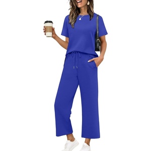 image:imageXIEERDUO Womens Side Slit Lounge Sets 2026 Fashion 2 Piece Travel Outfits Cozy Loungewear Wide Leg Tracksuits S3XLRoyal Blue
