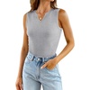 image:imageXIEERDUO Womens Ribbed Slim Fitted Tank Tops 2024 V Neck Curved Hem Sleeveless Shirts Casual SummerA07grey