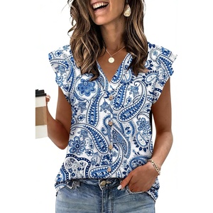 image:imageXIEERDUO Womens Tops Ruffle Sleeve Tunic Top Ladies Tops and Blouses Spring Clothes Tunic Tops for Women Business CasualBlue Floral