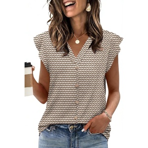 image:imageXIEERDUO Womens Tops Ruffle Sleeve Tunic Top Ladies Tops and Blouses Spring Clothes Tunic Tops for Women Business CasualBrown Stripe