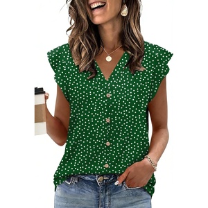 image:imageXIEERDUO Womens Tops Ruffle Sleeve Tunic Top Ladies Tops and Blouses Spring Clothes Tunic Tops for Women Business CasualGreen Dot