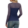 image:imageXIEERDUO Womens Sexy Sheer Long Sleeve Tops Crew Neck Mesh Ruched Going Out Shirts Blouse Date Night OutfitsA Mesh Navy