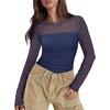 image:imageXIEERDUO Womens Sexy Sheer Long Sleeve Tops Crew Neck Mesh Ruched Going Out Shirts Blouse Date Night OutfitsA Mesh Navy