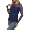 image:imageXIEERDUO Womens Sexy Sheer Long Sleeve Tops Crew Neck Mesh Ruched Going Out Shirts Blouse Date Night OutfitsA Mesh Navy