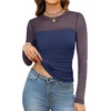 image:imageXIEERDUO Womens Sexy Sheer Long Sleeve Tops Crew Neck Mesh Ruched Going Out Shirts Blouse Date Night OutfitsA Mesh Navy