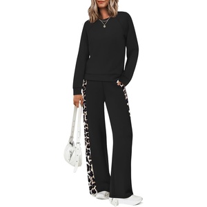 image:imageXIEERDUO 2 Piece Sets for Women Fall Outfits Fashion Clothing Lounge Sets  Lounge Sets for WomenComfiest Airport OutfitsTravel Outfits for WomenFall Fashion Must HavesOld Money ClothesSweat SuitBlack Leopard