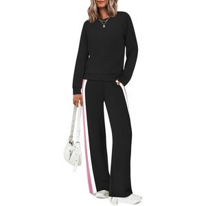 image:imageXIEERDUO 2 Piece Sets for Women Fall Outfits Fashion Clothing Lounge Sets  Lounge Sets for WomenComfiest Airport OutfitsTravel Outfits for WomenFall Fashion Must HavesOld Money ClothesSweat SuitBlack Pink