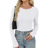 image:imageXIEERDUO Long Sleeve Thermal Shirt for Women Fleece Slim Fit Tops Crewneck Basic TShirts with Thumb Holes Fall Fashion 2026Awhite