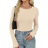 image:imageXIEERDUO Long Sleeve Thermal Shirt for Women Fleece Slim Fit Tops Crewneck Basic TShirts with Thumb Holes Fall Fashion 2026Beige