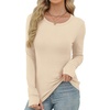 image:imageXIEERDUO Long Sleeve Thermal Shirt for Women Fleece Slim Fit Tops Crewneck Basic TShirts with Thumb Holes Fall Fashion 2026Beige