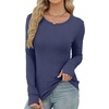 image:imageXIEERDUO Long Sleeve Thermal Shirt for Women Fleece Slim Fit Tops Crewneck Basic TShirts with Thumb Holes Fall Fashion 2026Blue