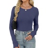 image:imageXIEERDUO Long Sleeve Thermal Shirt for Women Fleece Slim Fit Tops Crewneck Basic TShirts with Thumb Holes Fall Fashion 2026Blue