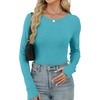 image:imageXIEERDUO Long Sleeve Thermal Shirt for Women Fleece Slim Fit Tops Crewneck Basic TShirts with Thumb Holes Fall Fashion 2026Blue Green