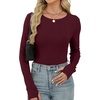 image:imageXIEERDUO Long Sleeve Thermal Shirt for Women Fleece Slim Fit Tops Crewneck Basic TShirts with Thumb Holes Fall Fashion 2026Burgundy