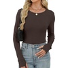 image:imageXIEERDUO Long Sleeve Thermal Shirt for Women Fleece Slim Fit Tops Crewneck Basic TShirts with Thumb Holes Fall Fashion 2026Chocolate Brown