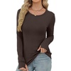 image:imageXIEERDUO Long Sleeve Thermal Shirt for Women Fleece Slim Fit Tops Crewneck Basic TShirts with Thumb Holes Fall Fashion 2026Chocolate Brown