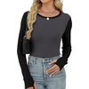 image:imageXIEERDUO Long Sleeve Thermal Shirt for Women Fleece Slim Fit Tops Crewneck Basic TShirts with Thumb Holes Fall Fashion 2026Colorblockgrayblack
