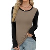 image:imageXIEERDUO Long Sleeve Thermal Shirt for Women Fleece Slim Fit Tops Crewneck Basic TShirts with Thumb Holes Fall Fashion 2026Colorblockkhakiblack