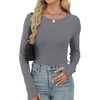 image:imageXIEERDUO Long Sleeve Thermal Shirt for Women Fleece Slim Fit Tops Crewneck Basic TShirts with Thumb Holes Fall Fashion 2026Gray